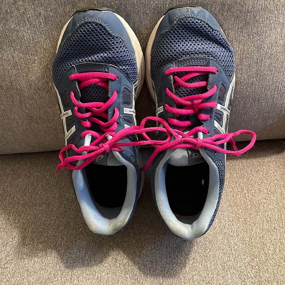 ASICS  blue sneakers with bright pink laces